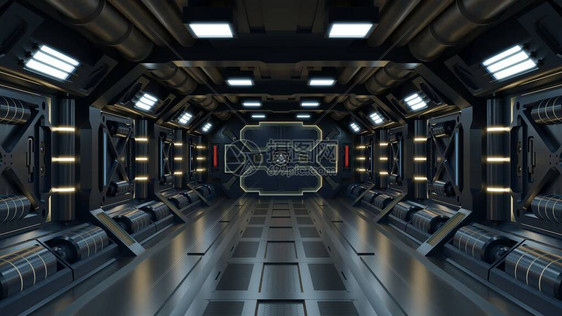 Scifi空间飞船走廊黄色图片