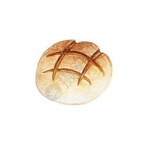 手绘面包水彩插画手绘新鲜出炉的面包圆形背景