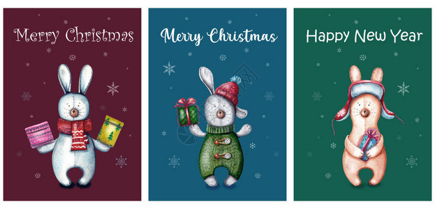 水彩插图套现成的贺卡圣诞快乐和快乐图片