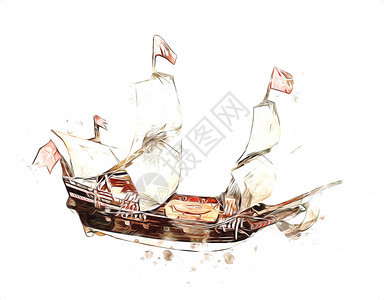 古董船海动机画手工插图艺术复古画图片