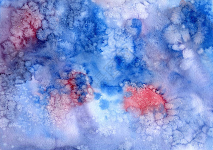 海盐效应所绘制的蓝色和粉红色背景水彩色抽象手画图图片