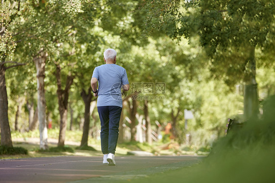 老年男性晨跑背影图片