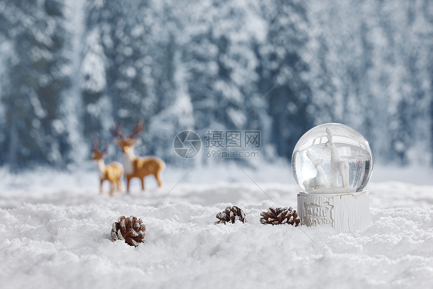 冬季圣诞水晶球静物图片