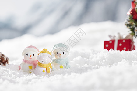 圣诞家人冬季雪景雪人静物一家三口背景