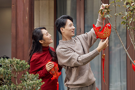 夫妻新年装饰院子图片