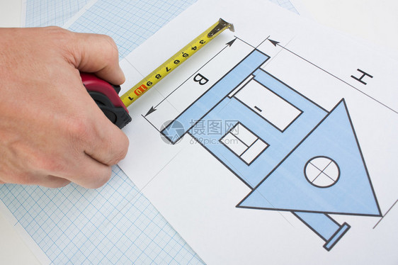 以图形纸背景的建筑工具绘制家用图片