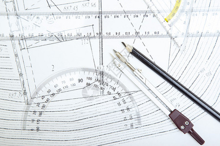 用圆规尺子和铅笔计划特写照片背景图片