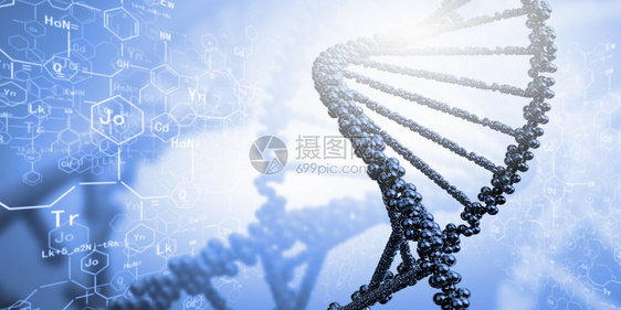 DNA分子位于彩色背景的前面图片