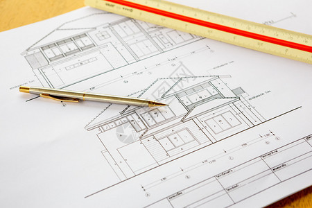 用铅笔和尺子绘制建筑图图片
