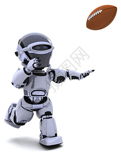 机器人足球踢美式足球的机器人的3D渲染背景