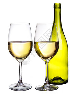 酒杯和瓶装白葡萄酒精成分图片