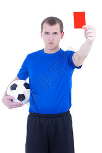显示白色背景孤立的惩罚卡的足球图片