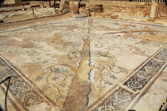凯撒利亚海里蒂马公园的马赛克瓷砖地板遗址图片