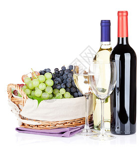 白酒红酒瓶和葡萄白种与图片