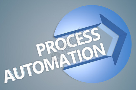 进程自动化文本3d表示在蓝灰背景的圆形上以箭头图片