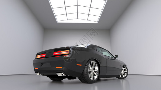 强大的黑色概念运动车在3D插图周图片