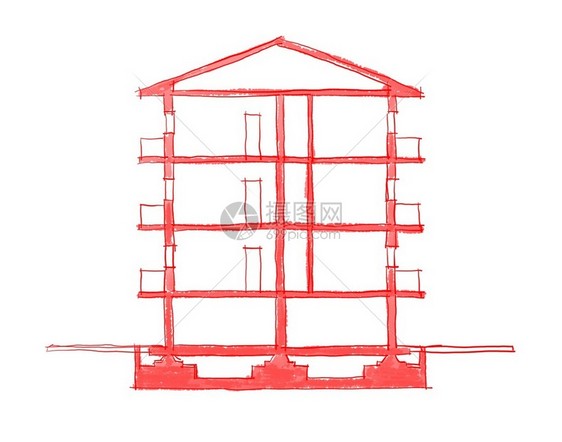 建筑物垂直剖面的二维手绘草图插图片