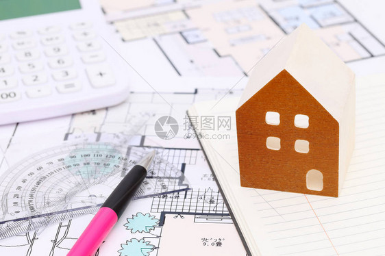 房屋和蓝图的微型模建筑计图片