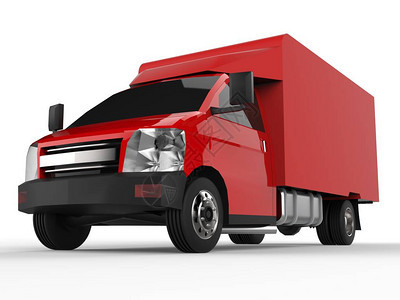 小型红色小卡车汽车交货服务向零售商店交付货物和产品图片