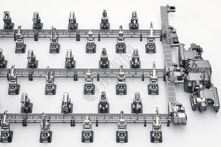 自动化工业概念3D制成带有传送线的图片