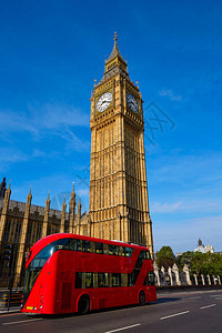 英国的大本钟楼和伦敦巴士图片