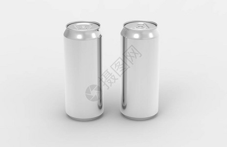 2个铝苏打汽水或啤酒罐3D金属罐头在灰图片