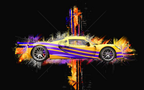含有紫色丝状的呼吸式黄色超大汽车抽象图片