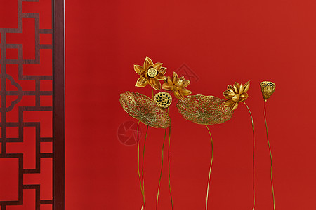 春节装饰传统中国新年金色荷花装饰背景