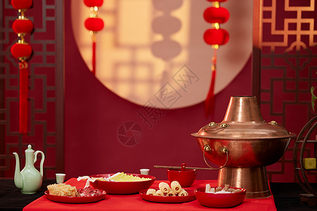 红色背景传统火锅图片
