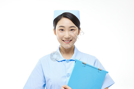 年轻女护士拿着文件夹形象图片
