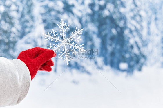 手拿雪花片手部特写图片