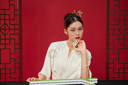 中国风国潮旗袍美女打麻将gif  |摄小兔三缺一打麻将表情包gif动图