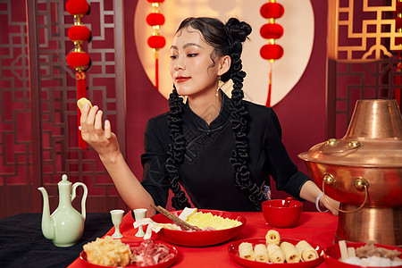 1212国潮潮流国风火锅美女形象背景