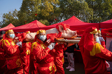 新年民俗文化抬年猪背景图片