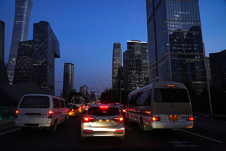 cbd夜景夜晚的北京国贸交通背景