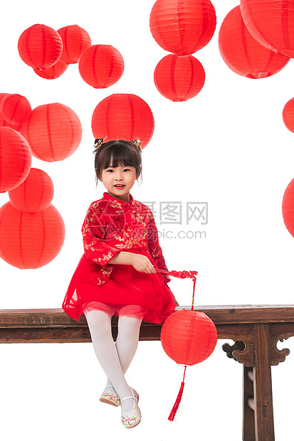 小女孩拿着红灯笼喜迎新春图片