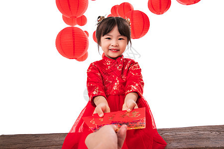 新年收到红包的快乐小女孩图片