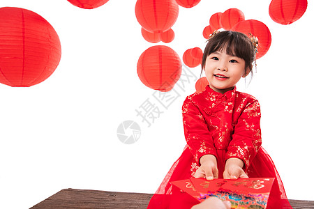 人物表情元素新年收到红包的快乐小女孩背景