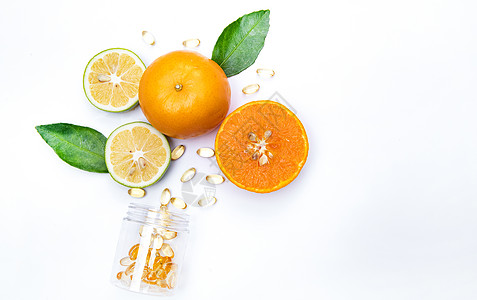 创意橙子橙子酸橙和维生素背景