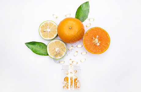 清新柠檬片橙子酸橙和维生素背景