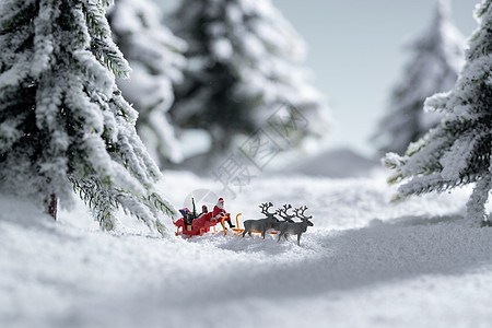 雪地上驯鹿拉着圣诞老人图片