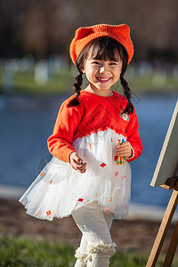 未成年人公益广告可爱的小女孩在户外画画背景