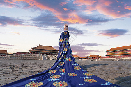 北京 世贸天阶故宫古装美女背景