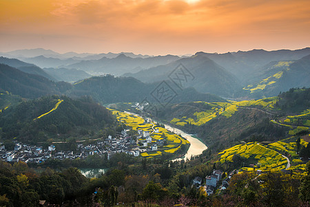 中国小镇安徽省黄山市歙县石潭村风光背景