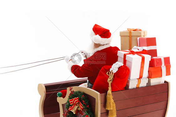 圣诞老人站在雪橇上图片