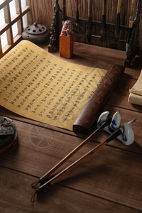 古代书法书法展示和毛笔器具背景