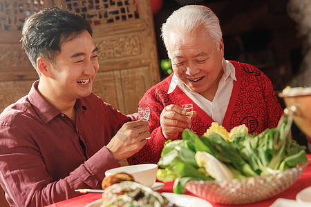 幸福父子吃年夜饭喝酒图片