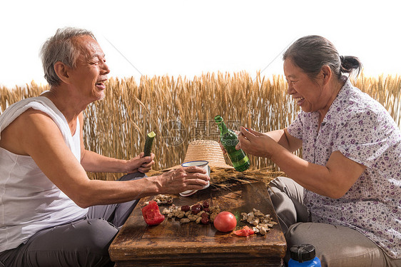 老年夫妇在麦田图片