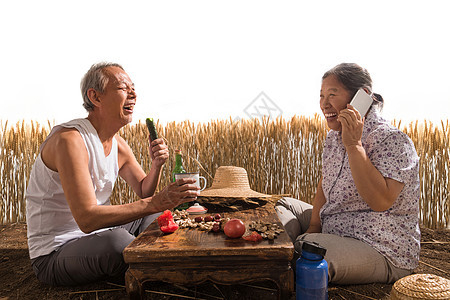 老年夫妇在麦田图片