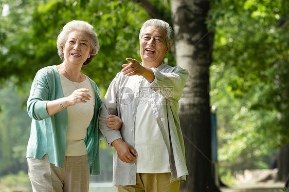 老年夫妇在公园里散步图片